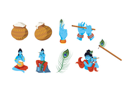 Blue And Brown Krishna Festival Hindu Decorative Stickers Set