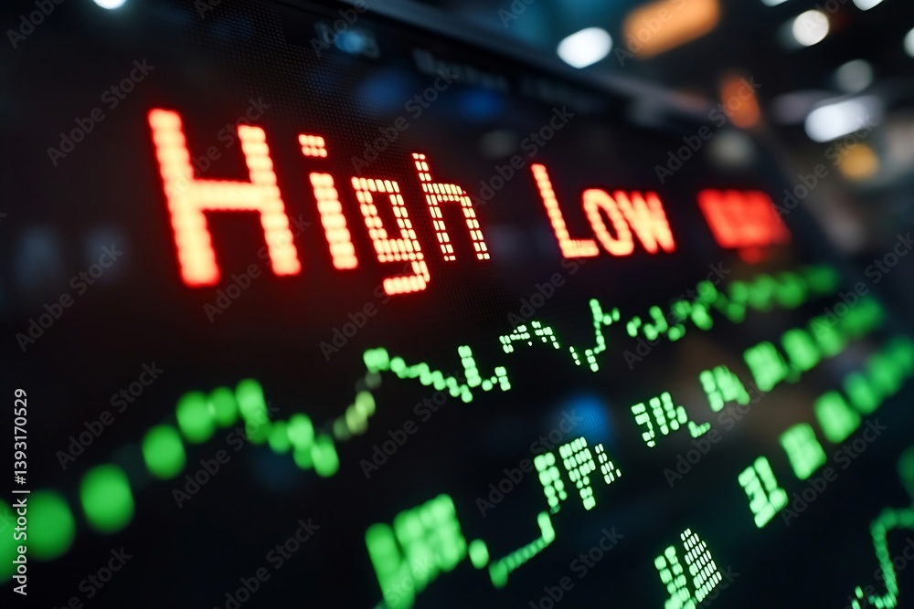 Aufkleber Stock Market Data Displaying Highs and Lows on Digital Screen Investment Finance Trading Business Analysis : Generative AI