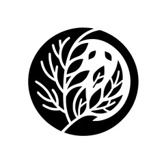 Minimalist Black and White Tree Branch in Circle, Organic Design