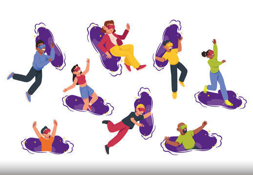 Fun Virtual Reality User Experience Vector Design Set