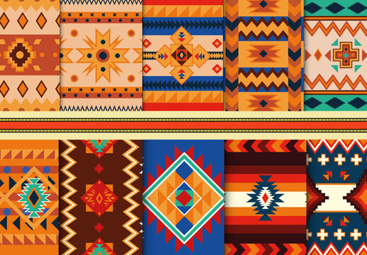 Traditional Geometric Ethnic Textile Seamless Pattern Set
