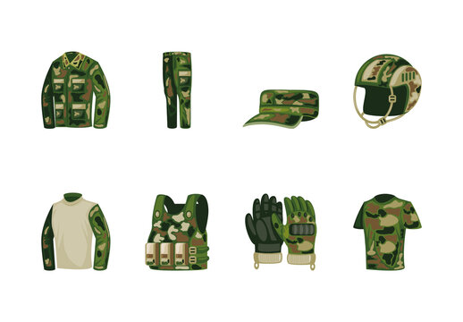 Classic Camouflage Army Garments Vector Illustration Set