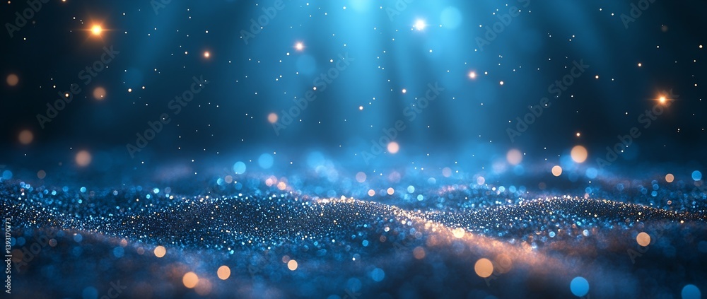 Aufkleber Abstract Blue Glitter Background with Bokeh Lights and Sparkling Particles for Festive Celebrations and Holiday Design : Generative AI