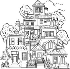 Fototapeta premium Sheltered housing coloring book vector design, Sheltered housing vector illustration
