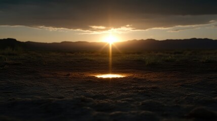 Sunset reflecting in a desert puddle