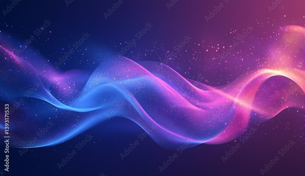 Poster Luminous and Fluid Light Waves in Striking Pink and Blue Hues Creating a Dreamy Effect Against a Dark Background : Generative AI