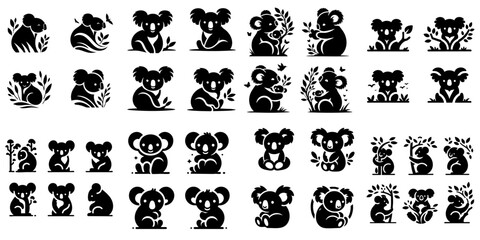 koala silhouette collection with white background