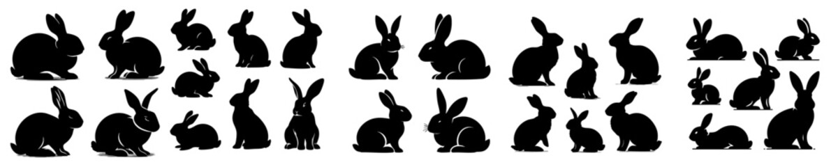 rabbit silhouette collection with white background