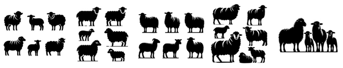 collection of sheep silhouettes with white background