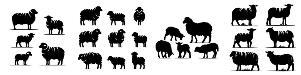 collection of sheep silhouettes with white background