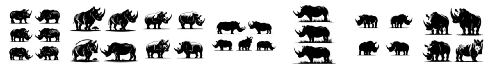 rhinoceros silhouette collection with white background