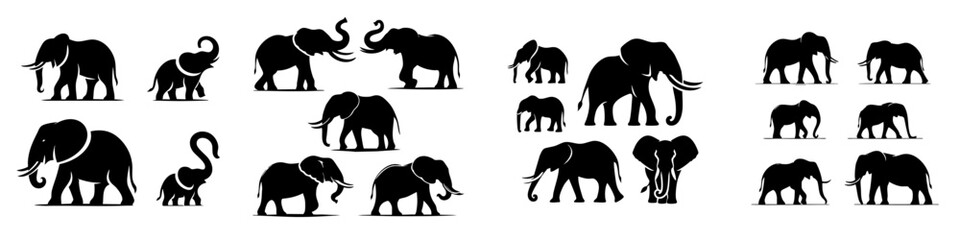 elephant silhouette collection with white background
