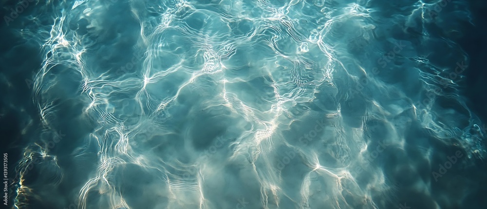 Poster abstract water surface with sun reflections sparkling turquoise water with dynamic ripples and natur