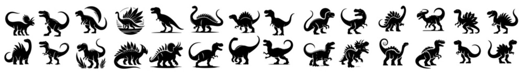 Dinosaur silhouette collection with white background