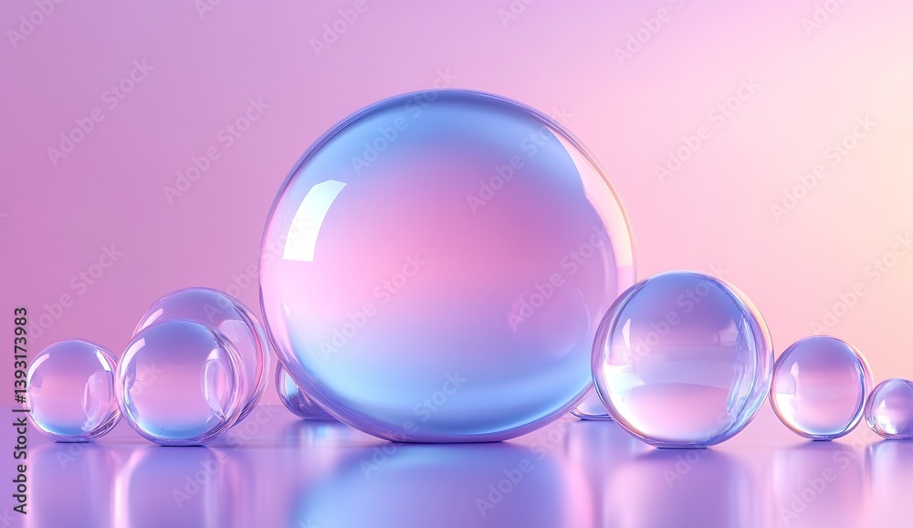 Poster delicate translucent bubbles arranged aesthetically in a calm pastel colored environment : generativ