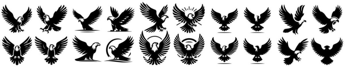 Eagle silhouette collection with white background
