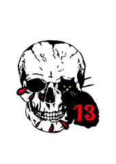 tete de mort chat noir tattoo numero 13 tache sang crane old school 2