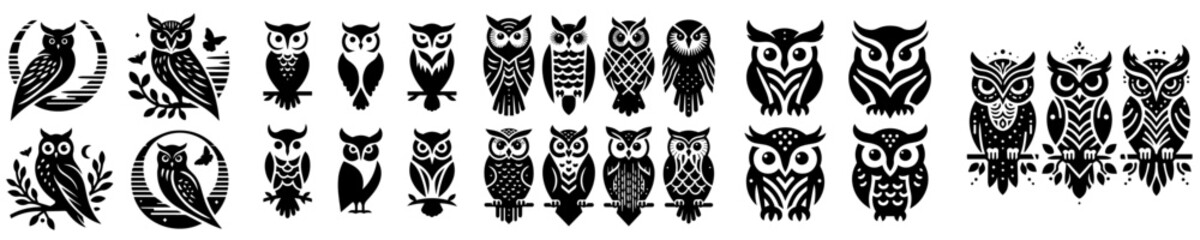 collection of Owl silhouettes on a white background