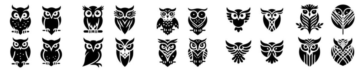 collection of Owl silhouettes on a white background