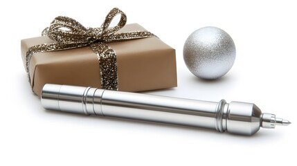 Gift Pen Silver Ornament Brown Paper Christmas Present