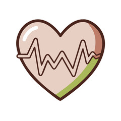  Vector line icon of a heart with heartbeat line in black and white represents life or cardiology.