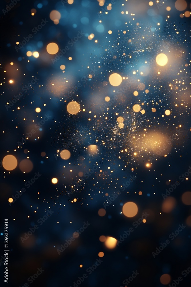 Poster golden glitter sparkles against a deep blue backdrop for holiday and festive occasions : generative 