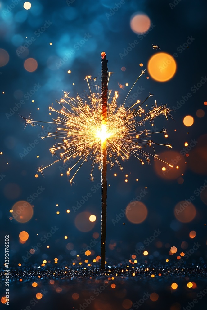 Poster sparkling sparkler glows against a dark blue bokeh background festive celebration happy new year par