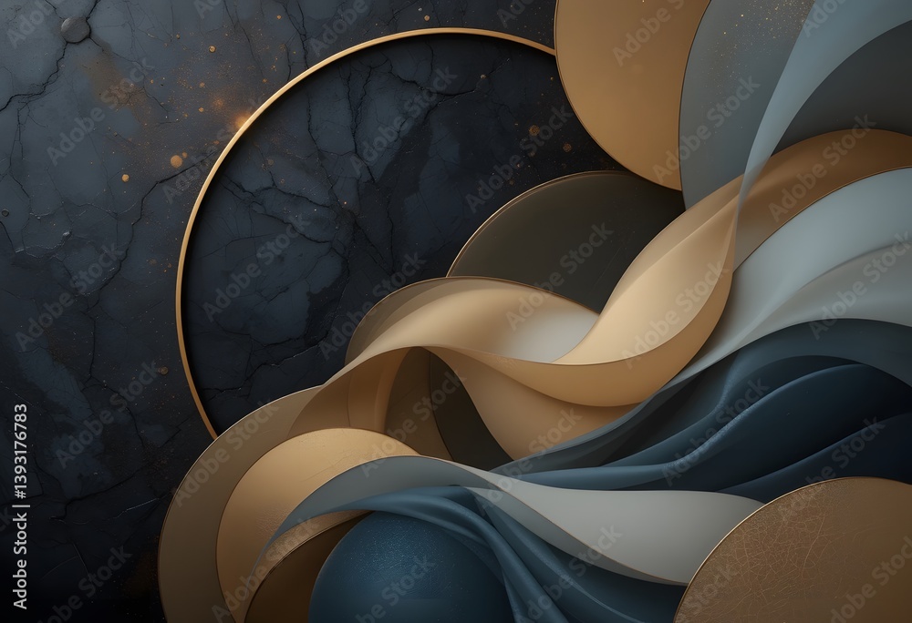 Leinwandbilder golden circles abstract art, beautiful flowing shapes, modern design. dark background abstract textu
