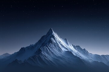 Majestic mountain peak towering under a starry night sky with a serene atmosphere and icy landscape