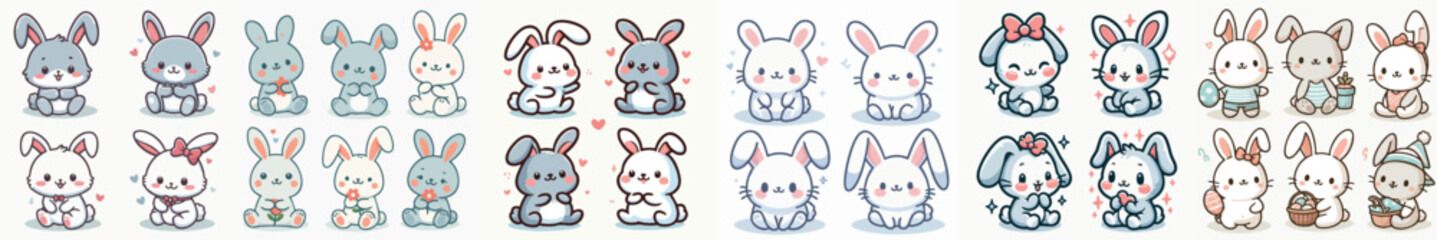 cute cartoon vector collection of rabbits
