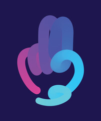 Obraz premium A minimalist vector illustration of a hand showing a stylized victory gesture, against a deep blue background, conveys a clear and uncompromising message of success and achievement