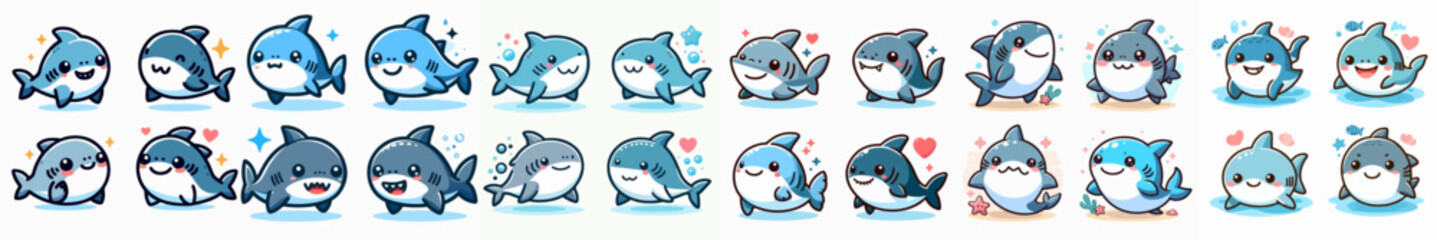 cute cartoon vector collection of sharks, dolphins and whales