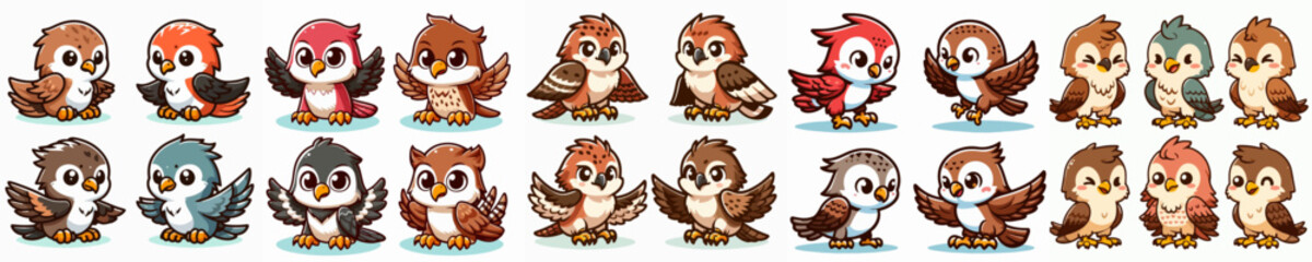 cute cartoon vector collection of various types of birds
