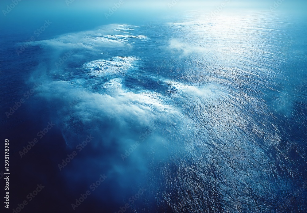 Aufkleber aerial view of a deep blue ocean with clouds and waves sparkling in the sun light nature scenery bac