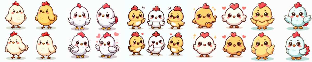 cute cartoon vector collection of roosters and hens