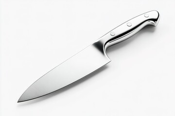 Obraz premium Sharp kitchen knife with a sleek stainless steel blade and three rivet handle available for culinary use and food preparation