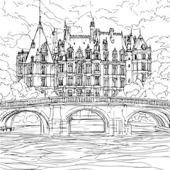 Chateau coloring book vector design, Chateau vector image