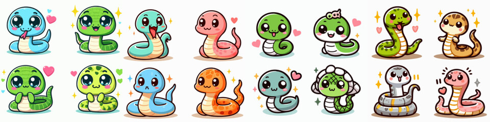 cute cartoon vector collection of snake animals