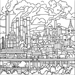 Obraz premium Factory coloring book vector design, Factory vector image