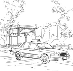 Taxi stand coloring book vector design, Taxi stand vector illustration