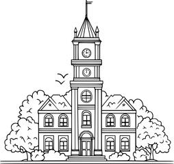 Town hall coloring book vector design, Town hall illustration art