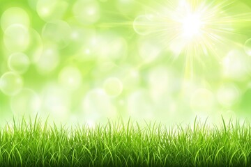 Obraz premium Bright Green Background with Soft Glowing Bokeh and Grass