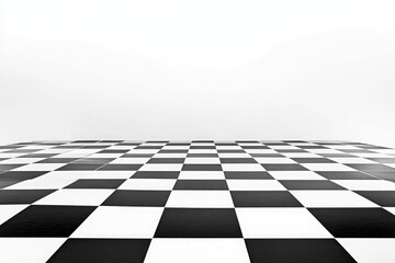 Naklejka premium A black and white checkered floor receding into the distance with a white background above it