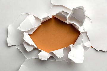 Torn paper effect background white paper with brown hole in center