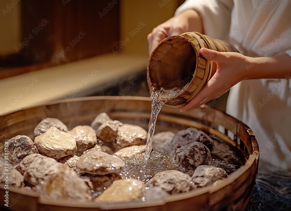 Poster elegant capture of hands pouring water into a bowl of stones emphasizing a moment of cleansing and t