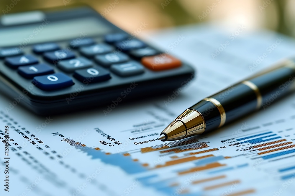 Aufkleber financial analysis closeup featuring charts graphs calculator and pen for business planning : genera