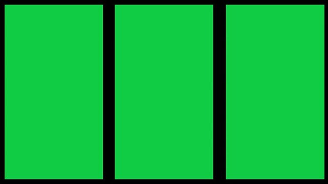 3 Panel Green Screen Video Template, Editable Split Screen Animation Layout for Icon or Footage Placement in 4K