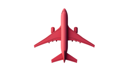 Top view of a pink airplane, cut out transparent
