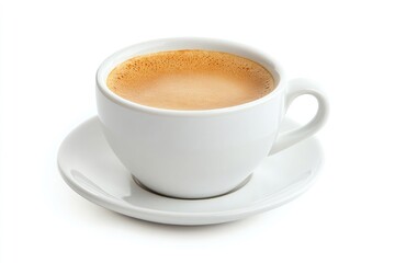 Fototapeta premium A cup of coffee with milk on a white saucer isolated on a white background in simple studio shot