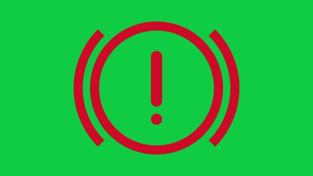 Handbrake Warning Icon Animation, Red Handbrake Alert Symbol on Green Screen in 4K